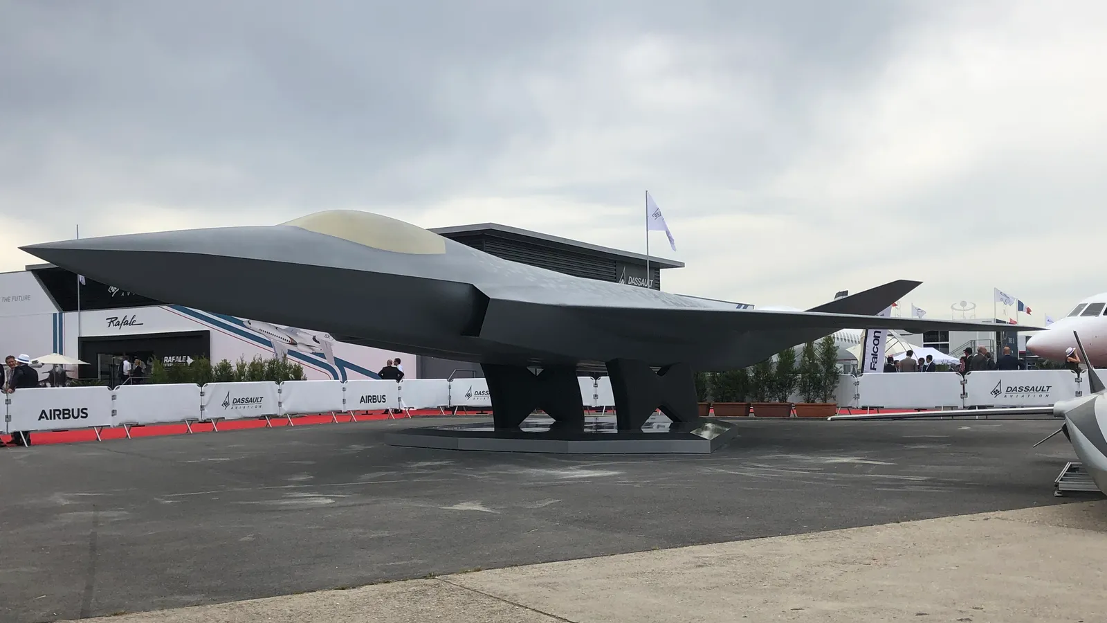Full-scale mockup of the FCAS New Generation Fighter displayed on the Dassault Aviation stand at the Paris Air Show, Le Bourget, in June 2019.